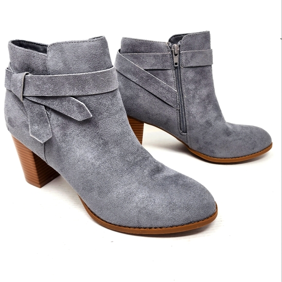 New Grey Booties Zip Side Ankle Boots Suede Style Ankle Boots Size 10 - Picture 1 of 10
